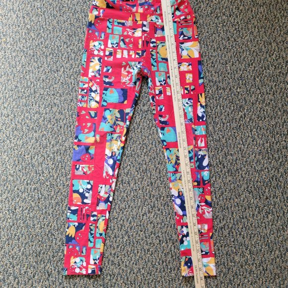 OS LuLaRoe Soft Stretchy Leggings Red Blue Floral Print - Picture 6 of 9